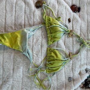 SHEIN Lime and White Bikini Top